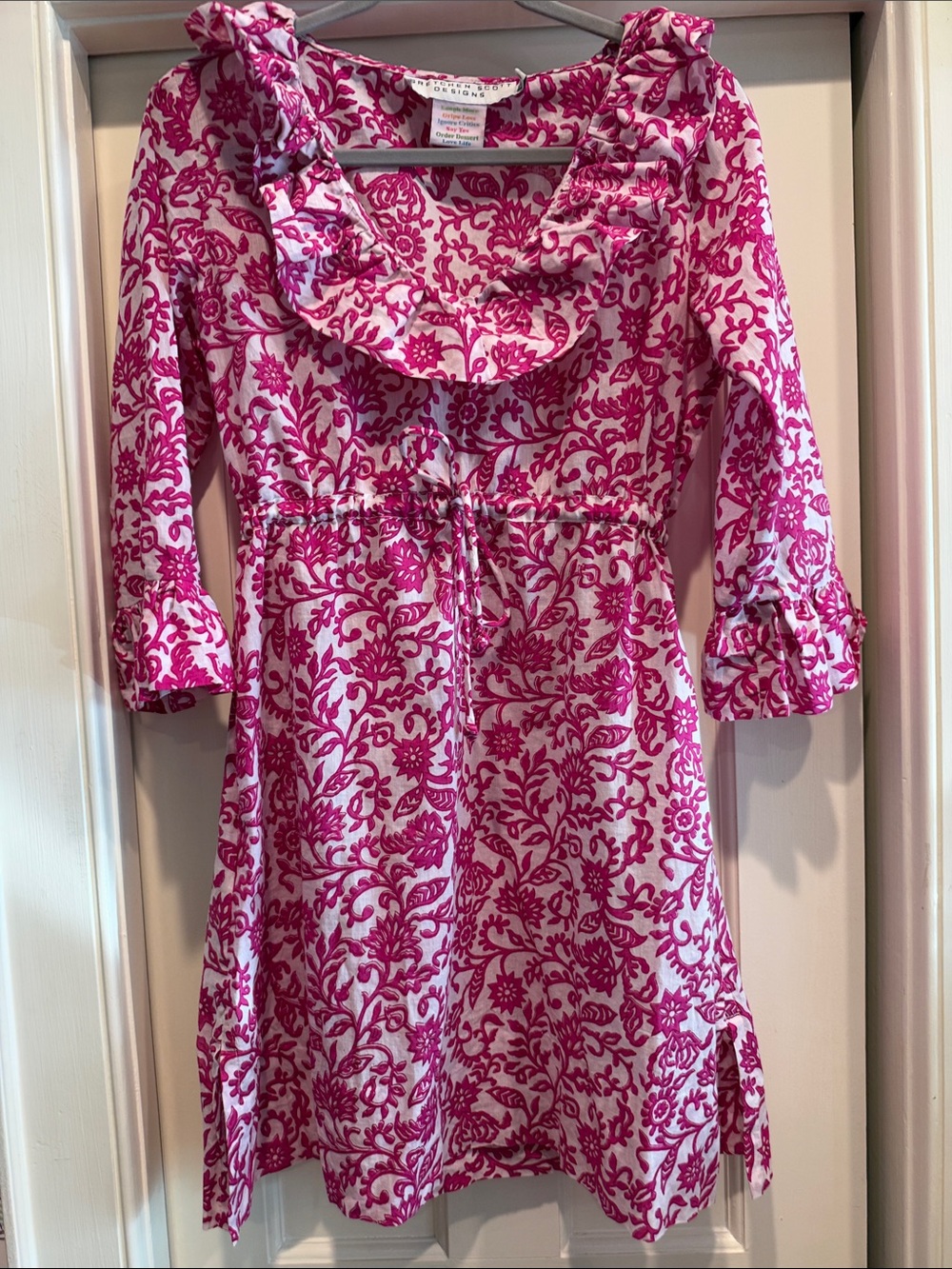 Fuchsia Floral Ruffle-Trim Mini Dress